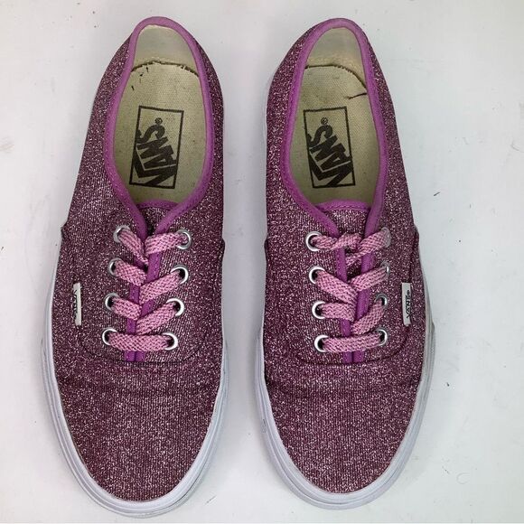 VANS Lurex Pink True Glitter Lace Tie Skater Sneakers Shoes Women Sz 7 Men 5.5 - Picture 3 of 10
